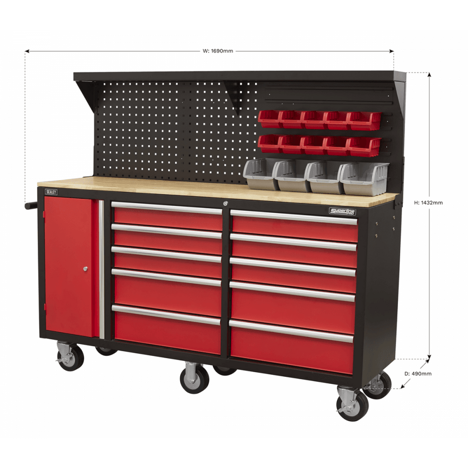 Sealey Mobile Workstation 10 Drawer with Backboard Model No- AP6310