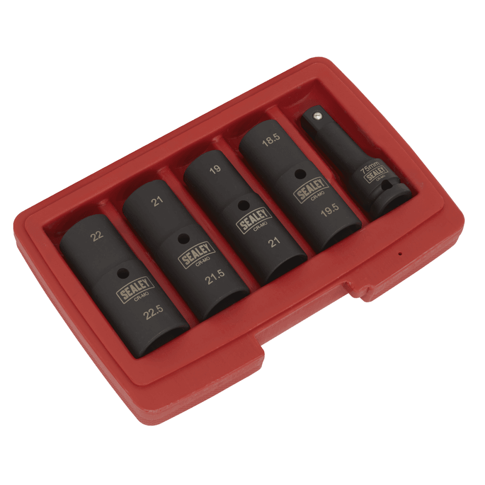 Sealey Deep Impact Socket Set 1/2"Sq Drive 80mm Double Ended 18.5-22.5mm - 5pc Model No- SX1820
