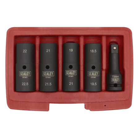 Sealey Deep Impact Socket Set 1/2"Sq Drive 80mm Double Ended 18.5-22.5mm - 5pc Model No- SX1820