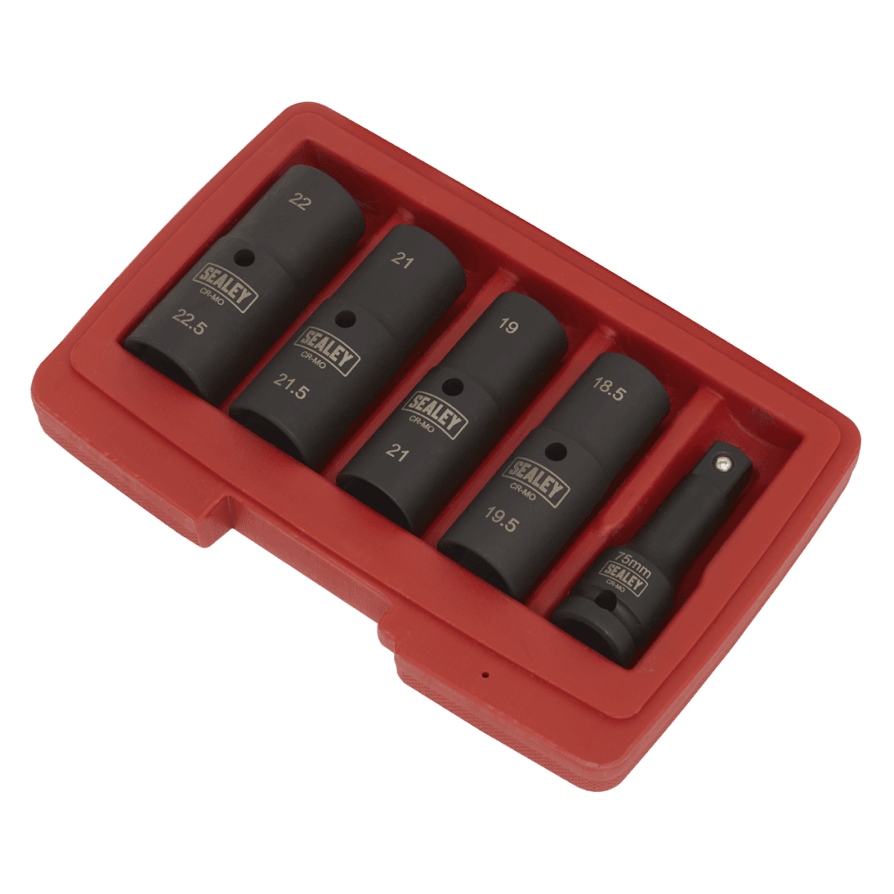 Sealey Deep Impact Socket Set 1/2"Sq Drive 80mm Double Ended 18.5-22.5mm - 5pc Model No- SX1820