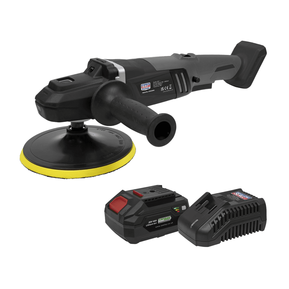 Sealey Premier SV20 Series 180mm Brushless Cordless Rotary Polisher Kit 20V 4Ah Model No- CP20VRPXKIT1