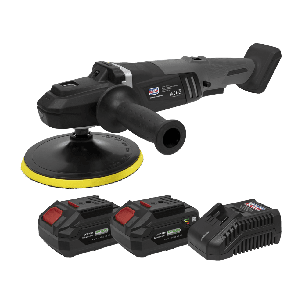 Sealey Premier SV20 Series 180mm Brushless Cordless Rotary Polisher 20V 4Ah - 2 Batteries Model No- CP20VRPXKIT