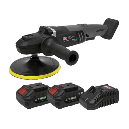 Sealey Premier SV20 Series 180mm Brushless Cordless Rotary Polisher 20V 4Ah - 2 Batteries Model No- CP20VRPXKIT