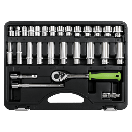 Sealey Socket Set 28pc 3/8"Sq Drive 6pt WallDrive Metric Model No- S01236