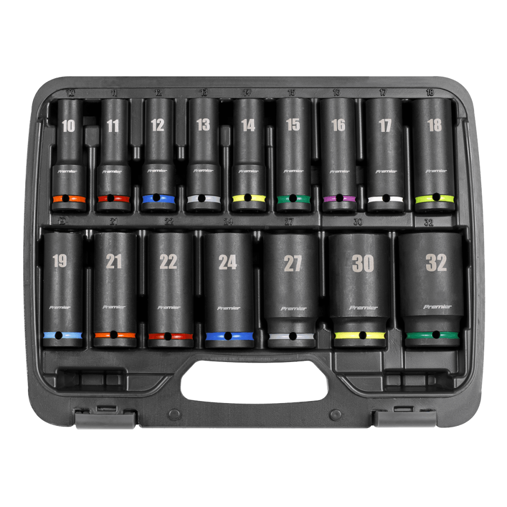 Sealey Impact Socket Set 16pc 1/2"Sq Drive Deep Metric Model No- AK5818M