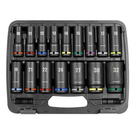 Sealey Impact Socket Set 16pc 1/2"Sq Drive Deep Metric Model No- AK5818M