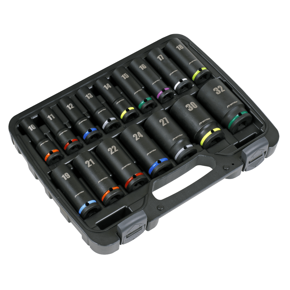 Sealey Impact Socket Set 16pc 1/2"Sq Drive Deep Metric Model No- AK5818M