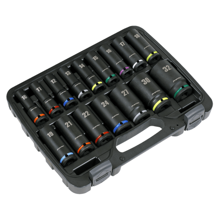 Sealey Impact Socket Set 16pc 1/2"Sq Drive Deep Metric Model No- AK5818M