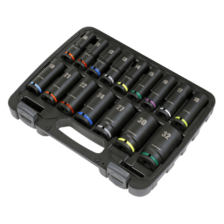 Sealey Impact Socket Set 16pc 1/2"Sq Drive Deep Metric Model No- AK5818M