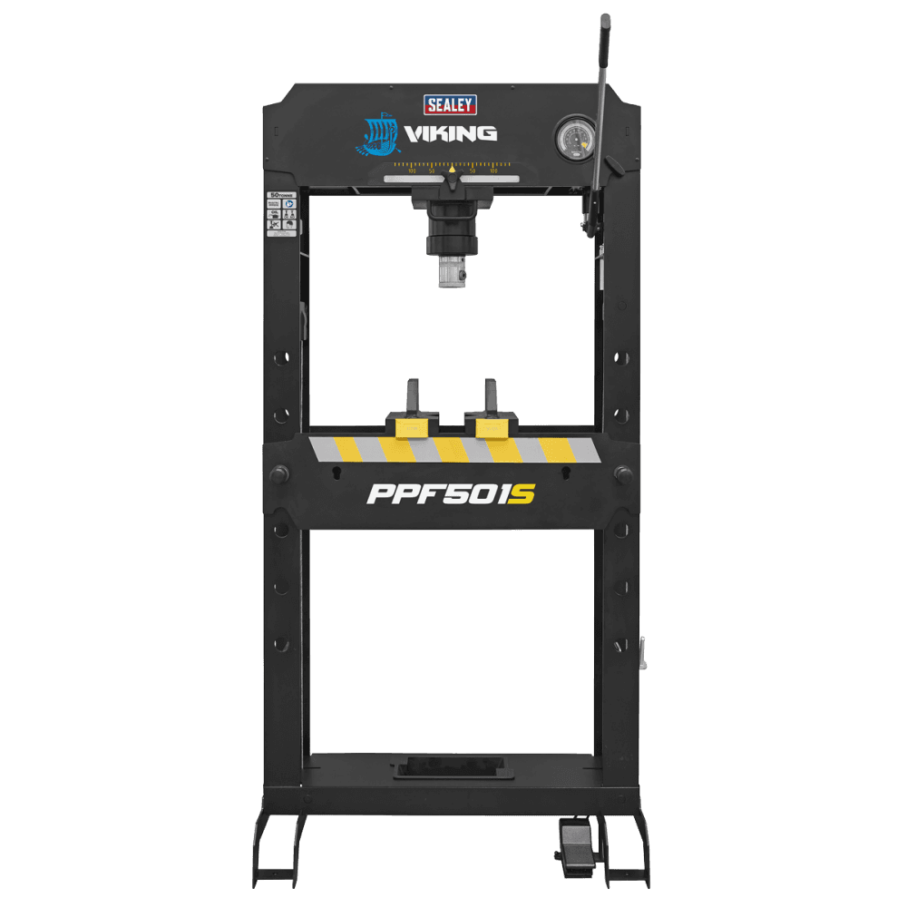 Sealey Viking Air/Hydraulic Press 50 Tonne Floor Type with Sliding Ram and Foot Pedal Model No- PPF501S