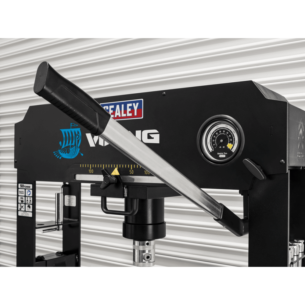 Sealey Viking Air/Hydraulic Press 50 Tonne Floor Type with Sliding Ram and Foot Pedal Model No- PPF501S