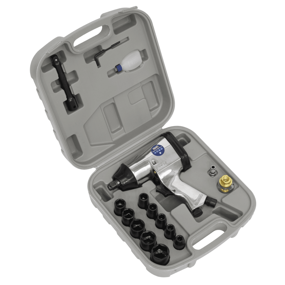 Sealey Air Impact Wrench Kit with Sockets 1/2"Sq Drive Model No-SA2/TS