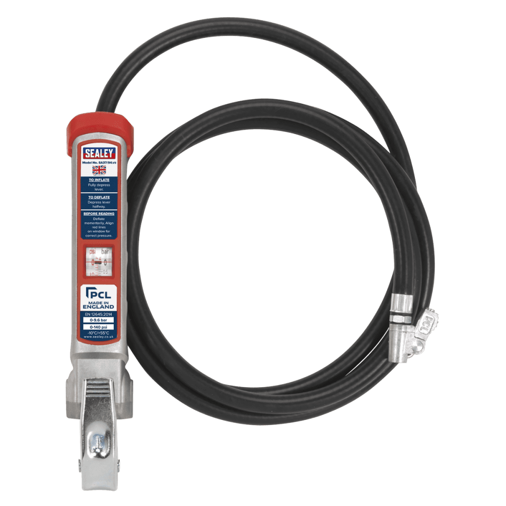 Sealey Professional Tyre Inflator with 2.75mtr Hose & Clip-On Connector Model No-SA37/94