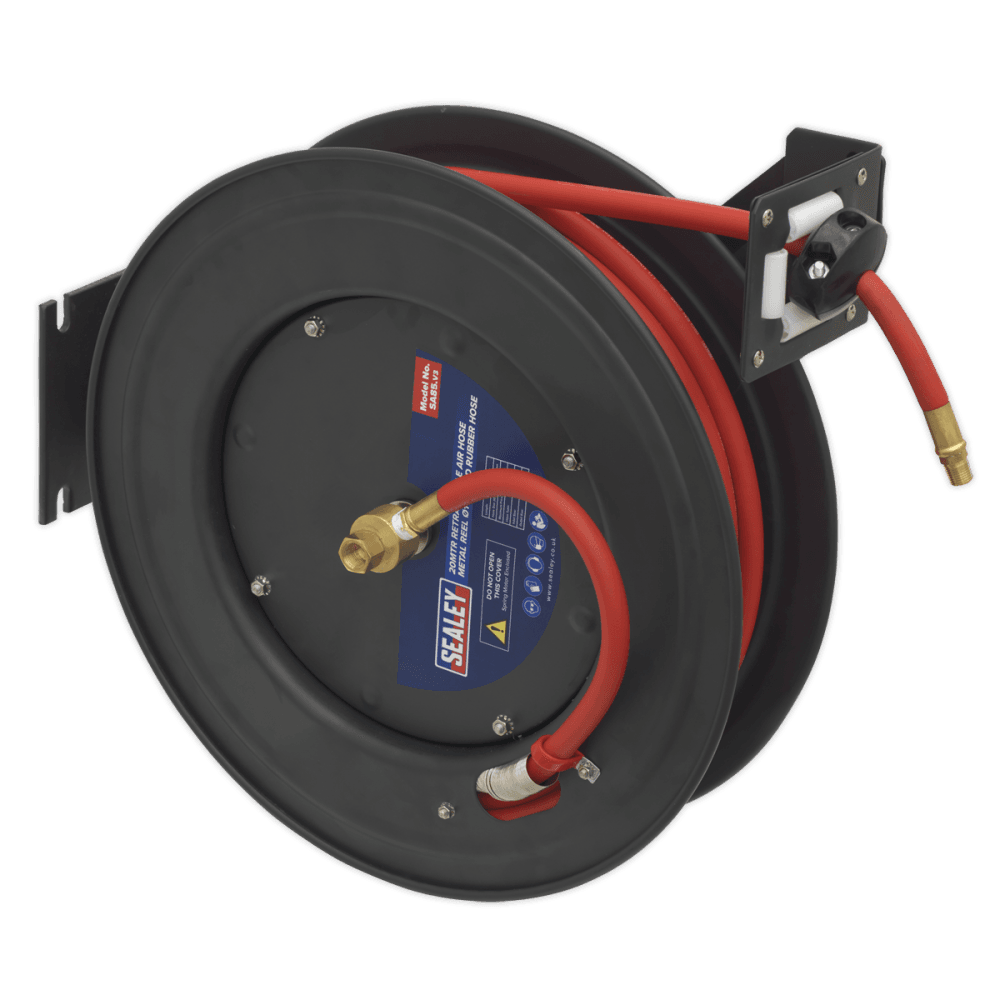 Sealey Retractable Air Hose Steel Reel 20mtr 10mm ID Rubber Hose Model No-SA85