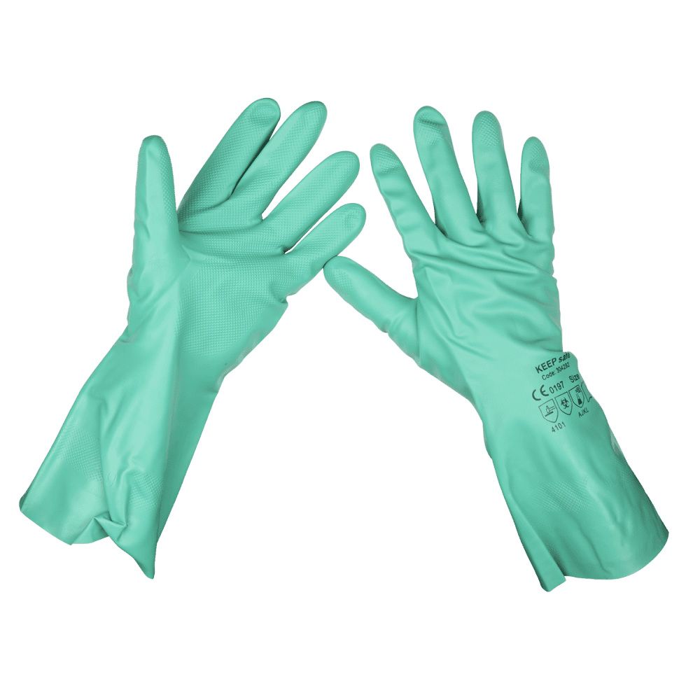 Sealey Nitrile Gauntlets for use with Thinners 355mm Cuffed Pair Model No-SSP34