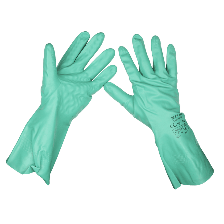 Sealey Nitrile Gauntlets for use with Thinners 355mm Cuffed Pair Model No-SSP34