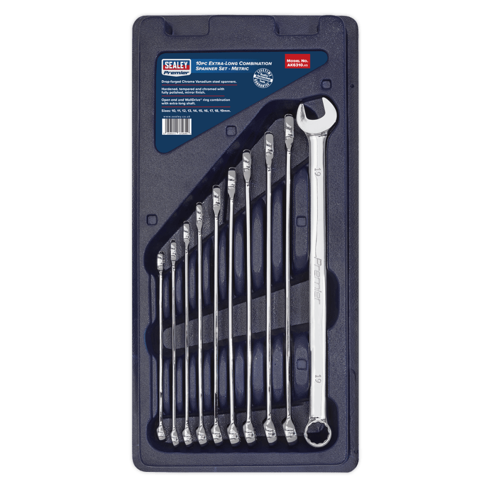 Sealey Combination Spanner Set 10pc Extra-Long Metric Model No-AK6310