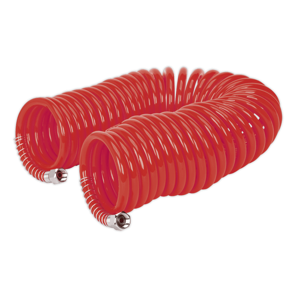 Sealey PU Coiled Air Hose 10mtr x 6mm with 1/4"BSP Unions Model No-AH10C/6