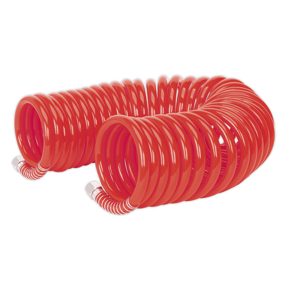 Sealey PU Coiled Air Hose 10mtr x 8mm with 1/4"BSP Unions Model No-AH10C/8