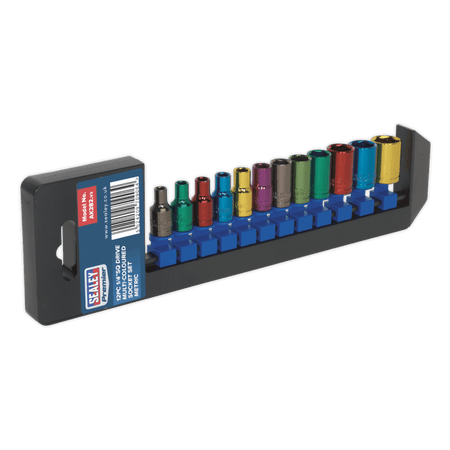 Sealey Multi-Coloured Socket Set 12pc 1/4"Sq Drive 6pt WallDrive Metric Model No-AK282