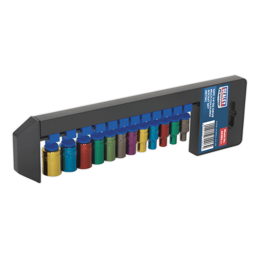 Sealey Multi-Coloured Socket Set 12pc 1/4"Sq Drive 6pt WallDrive Metric Model No-AK282