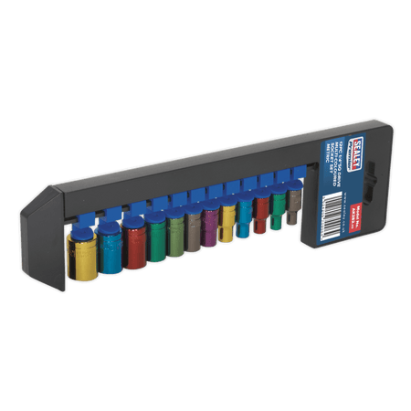 Sealey Multi-Coloured Socket Set 12pc 1/4"Sq Drive 6pt WallDrive Metric Model No-AK282