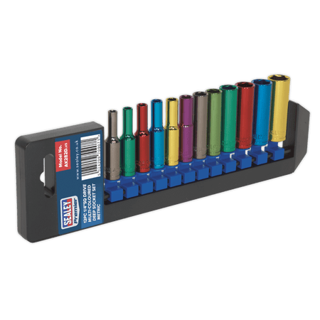 Sealey Multi-Coloured Socket Set 12pc 1/4"Sq Drive 6pt Deep WallDrive Metric Model No-AK282D