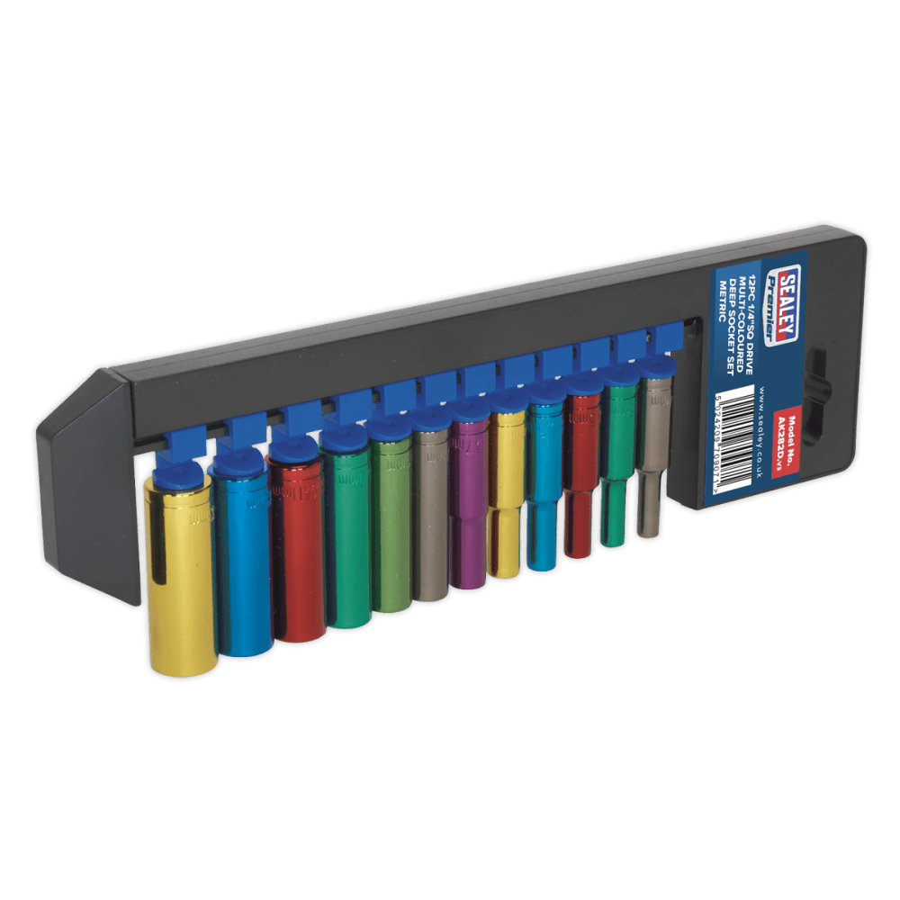 Sealey Multi-Coloured Socket Set 12pc 1/4"Sq Drive 6pt Deep WallDrive Metric Model No-AK282D
