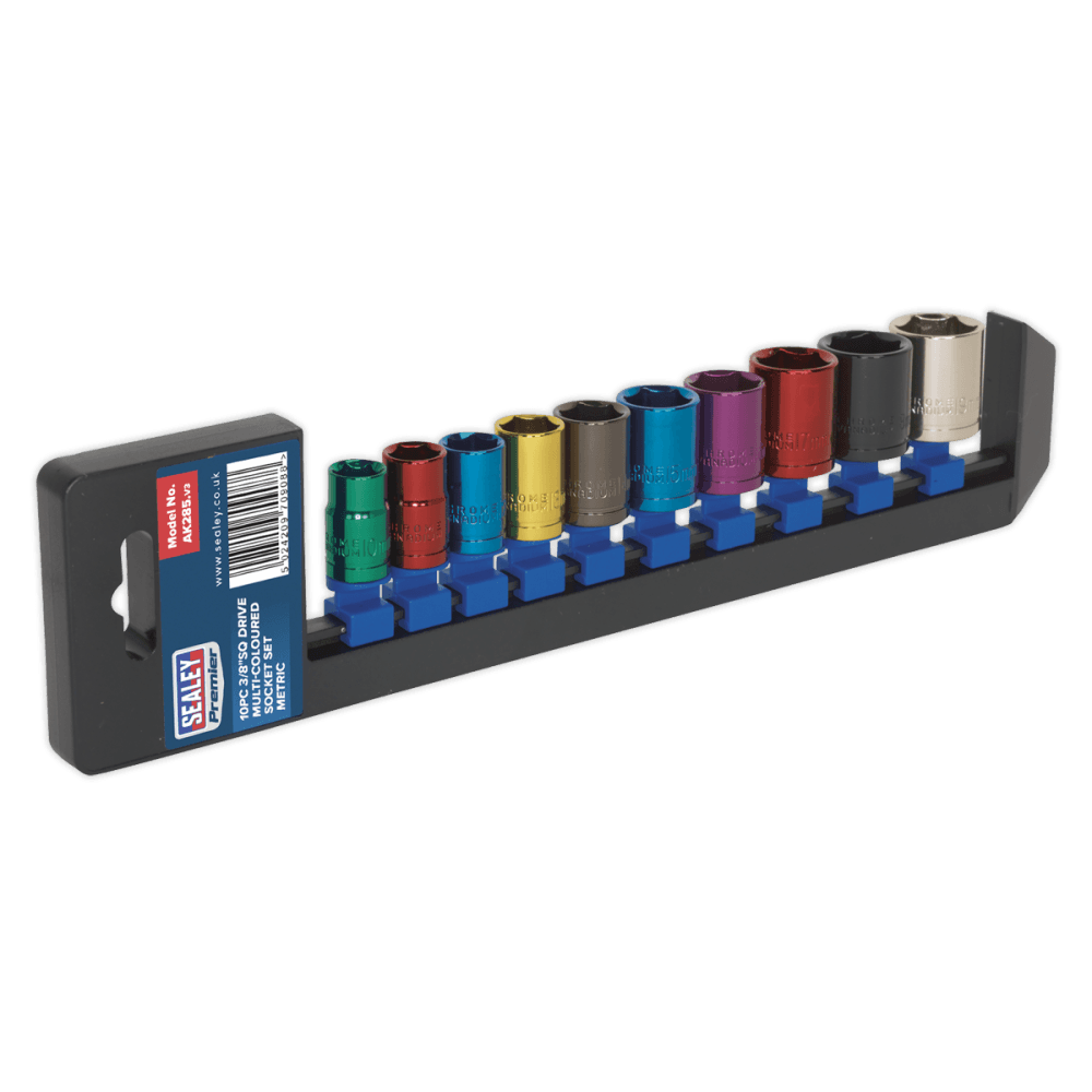 Sealey Multi-Coloured Socket Set 10pc 3/8"Sq Drive 6pt WallDrive Metric Model No-AK285
