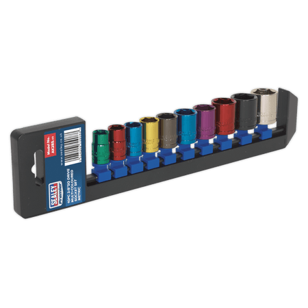 Sealey Multi-Coloured Socket Set 10pc 3/8"Sq Drive 6pt WallDrive Metric Model No-AK285