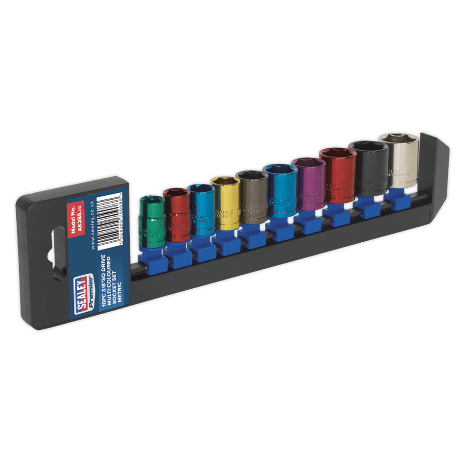 Sealey Multi-Coloured Socket Set 10pc 3/8"Sq Drive 6pt WallDrive Metric Model No-AK285