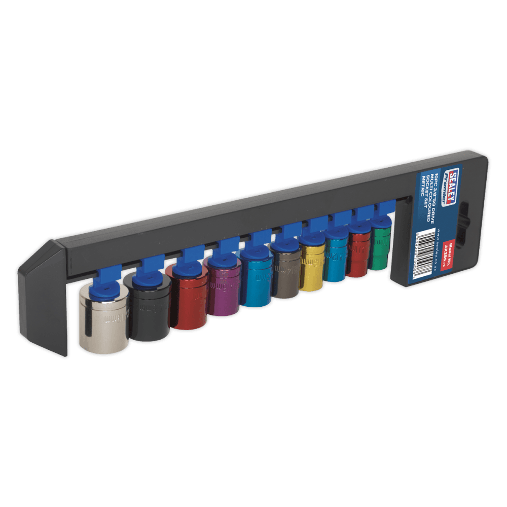 Sealey Multi-Coloured Socket Set 10pc 3/8"Sq Drive 6pt WallDrive Metric Model No-AK285