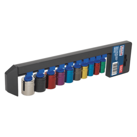 Sealey Multi-Coloured Socket Set 10pc 3/8"Sq Drive 6pt WallDrive Metric Model No-AK285