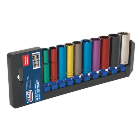 Sealey Multi-Coloured Socket Set 10pc 3/8"Sq Drive 6pt Deep WallDrive Metric Model No-AK285D