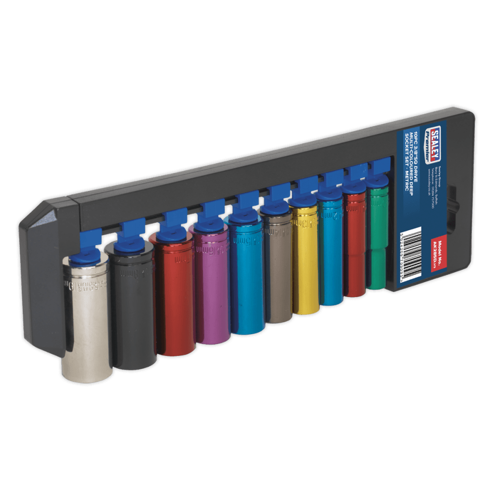 Sealey Multi-Coloured Socket Set 10pc 3/8"Sq Drive 6pt Deep WallDrive Metric Model No-AK285D