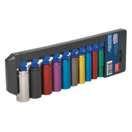 Sealey Multi-Coloured Socket Set 10pc 3/8"Sq Drive 6pt Deep WallDrive Metric Model No-AK285D