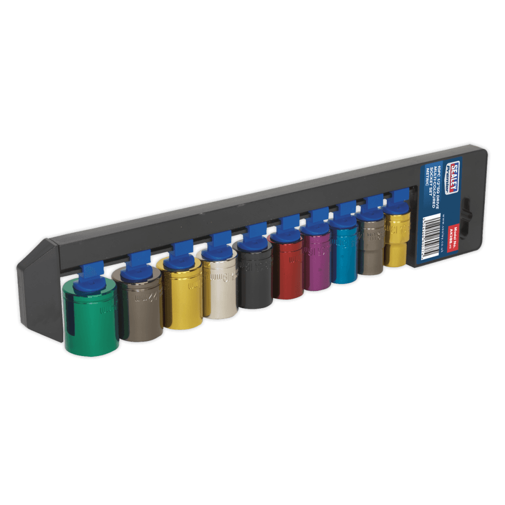 Sealey Multi-Coloured Socket Set 10pc 1/2"Sq Drive 6pt WallDrive Metric Model No-AK288
