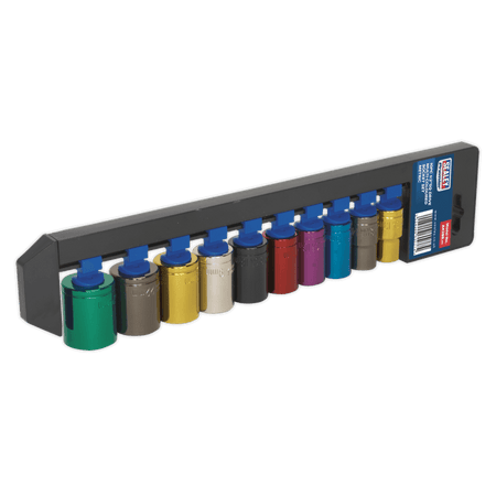 Sealey Multi-Coloured Socket Set 10pc 1/2"Sq Drive 6pt WallDrive Metric Model No-AK288