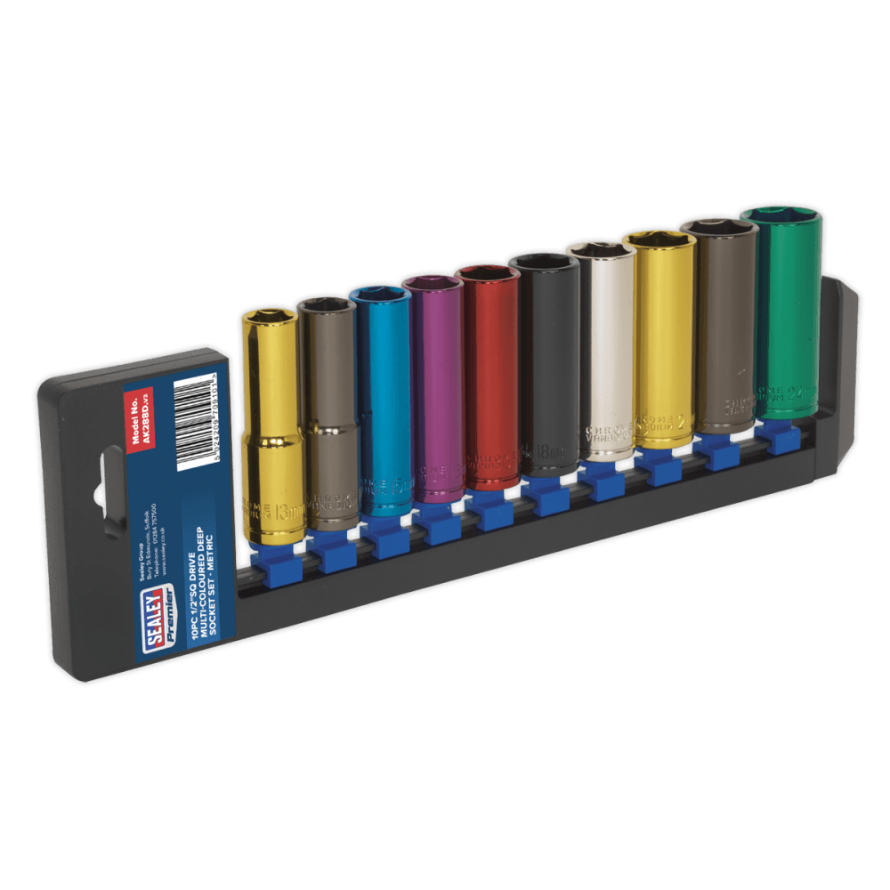Sealey Multi-Coloured Socket Set 10pc 1/2"Sq Drive 6pt Deep WallDrive Metric Model No-AK288D