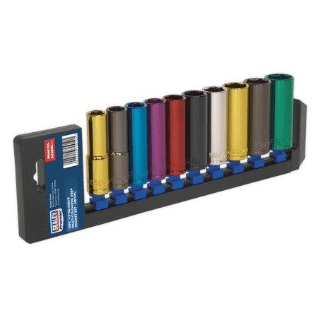 Sealey Multi-Coloured Socket Set 10pc 1/2"Sq Drive 6pt Deep WallDrive Metric Model No-AK288D