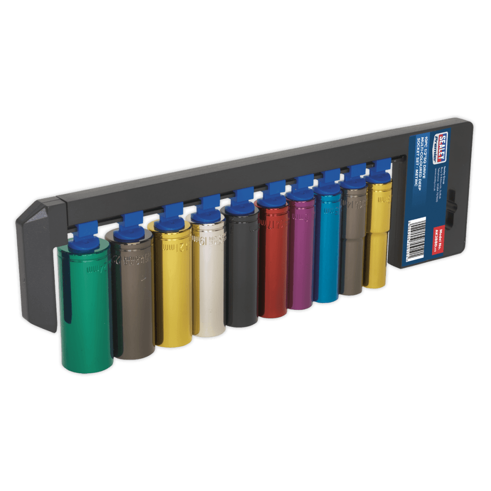 Sealey Multi-Coloured Socket Set 10pc 1/2"Sq Drive 6pt Deep WallDrive Metric Model No-AK288D