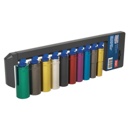 Sealey Multi-Coloured Socket Set 10pc 1/2"Sq Drive 6pt Deep WallDrive Metric Model No-AK288D