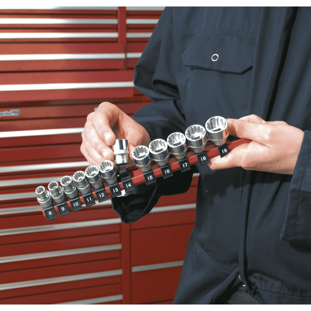 Sealey Socket Retaining Rail with 12 Clips 3/8"Sq Drive Model No-AK3812