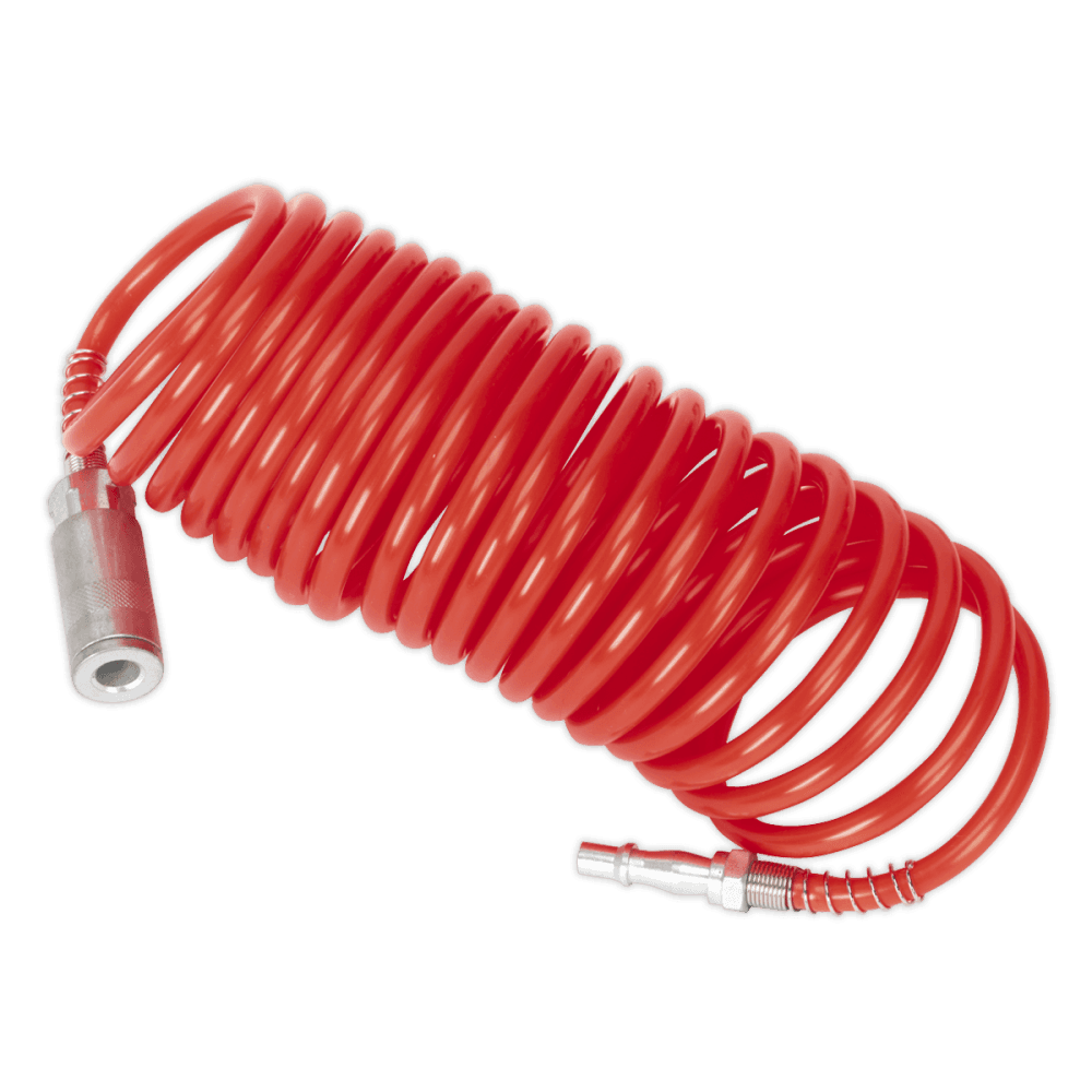Sealey PU Coiled Air Hose 5mtr x 5mm with Couplings Model No-SA305