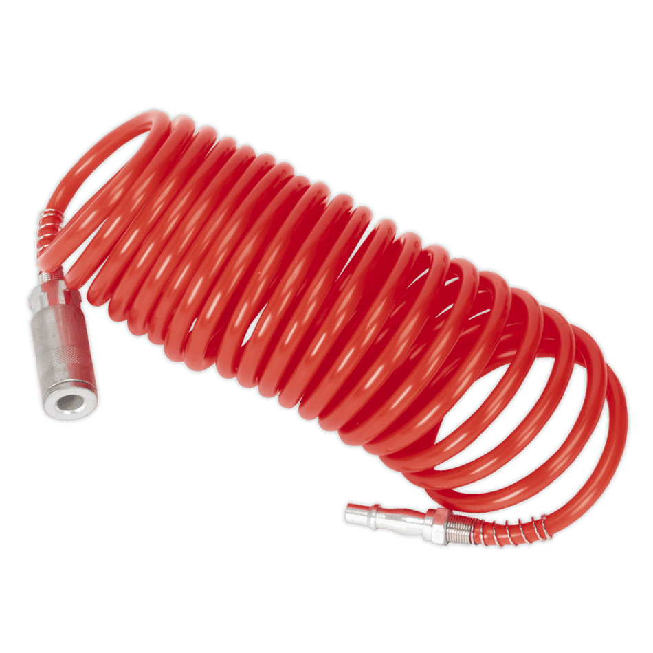 Sealey PU Coiled Air Hose 5mtr x 5mm with Couplings Model No-SA305