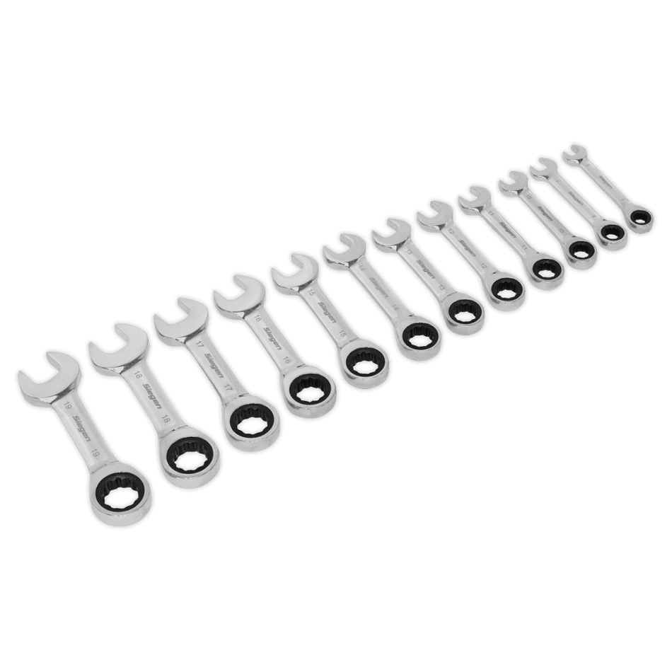 Sealey Stubby Ratchet Combination Spanner Set 12pc Metric Model No-S0633