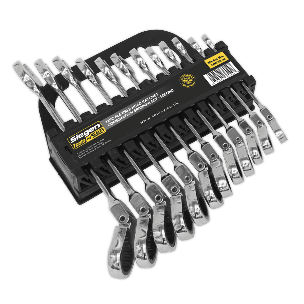 Sealey Flexible Head Ratchet Combination Spanner Set 12pc Metric Model No-S0635