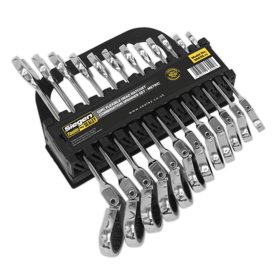 Sealey Flexible Head Ratchet Combination Spanner Set 12pc Metric Model No-S0635