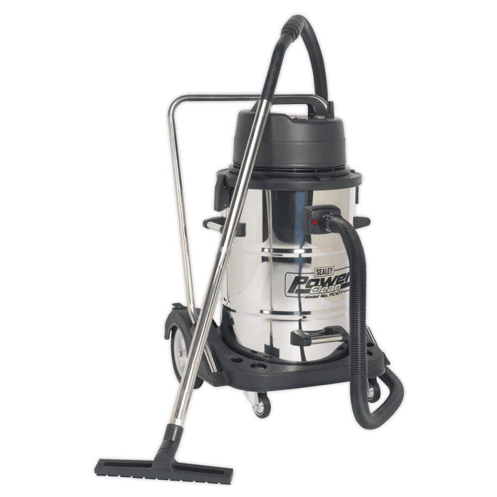 Sealey Industrial Wet & Dry Vacuum Cleaner 77ltr Stainless Drum 2400W/230V Swivel Bin Empty Model No-PC477