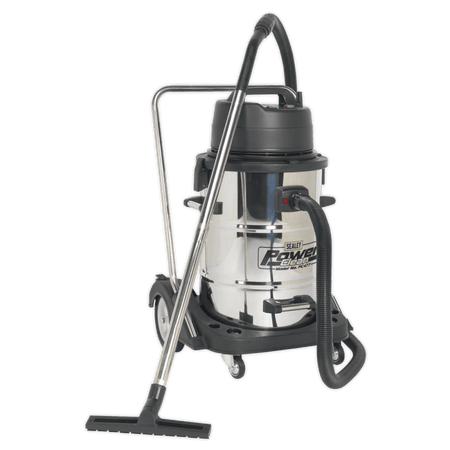 Sealey Industrial Wet & Dry Vacuum Cleaner 77ltr Stainless Drum 2400W/230V Swivel Bin Empty Model No-PC477